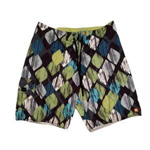 Mens Quiksilver Board Shorts Swim Surf Trunks Green Blue Teal Textured Size 34